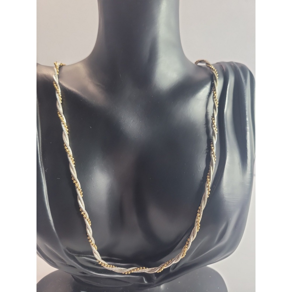 Two Tone Gold Silver Twist Chain Necklace Multi‎ Strand Braided Vintage Style